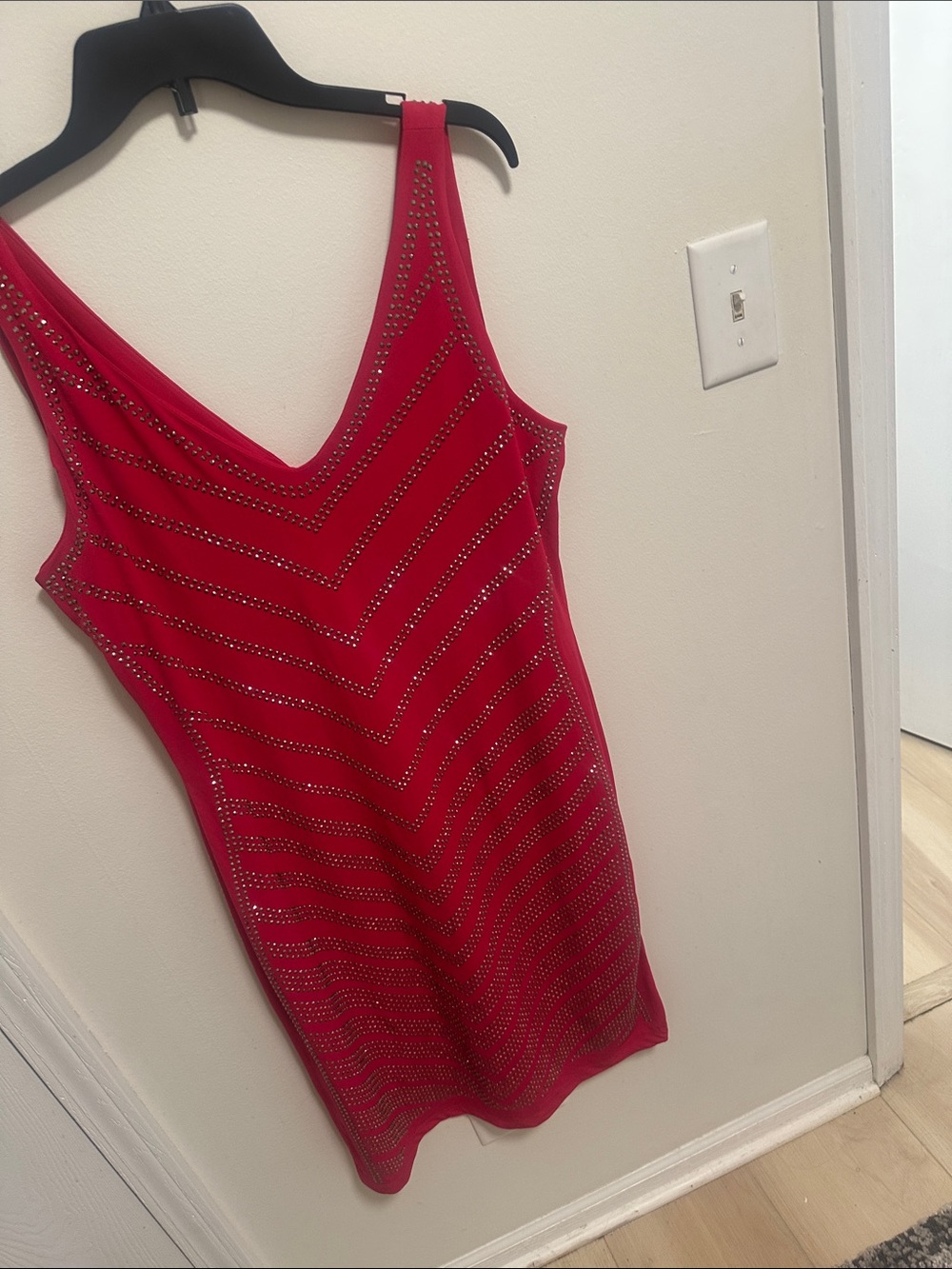 Red Stud-Embellished V-Neck Tank Dress
